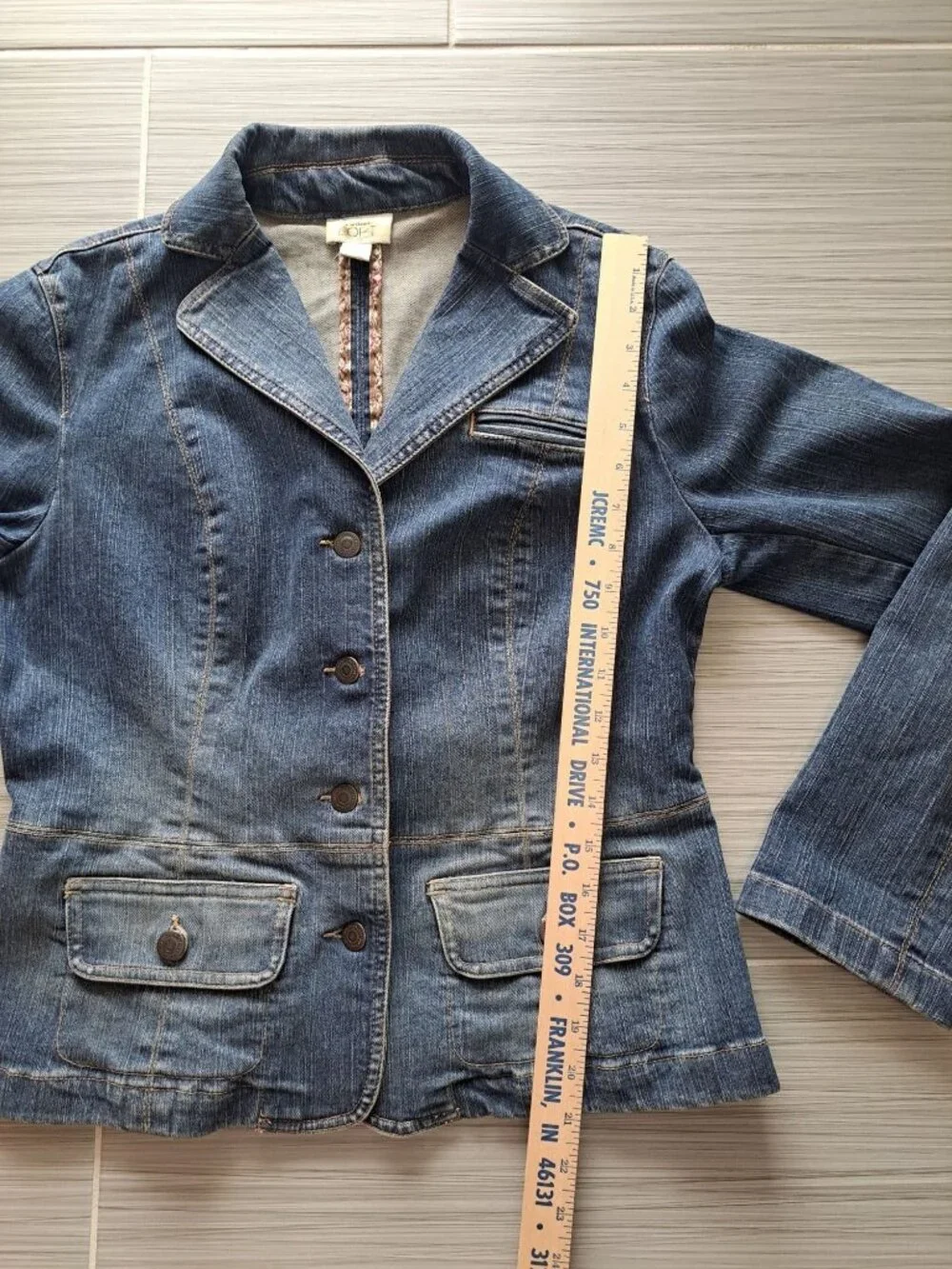 Y2K Ann Taylor Loft Womens Denim Blazer Jacket Size 8 Button Front Cotton Blue - Picture 9 of 10
